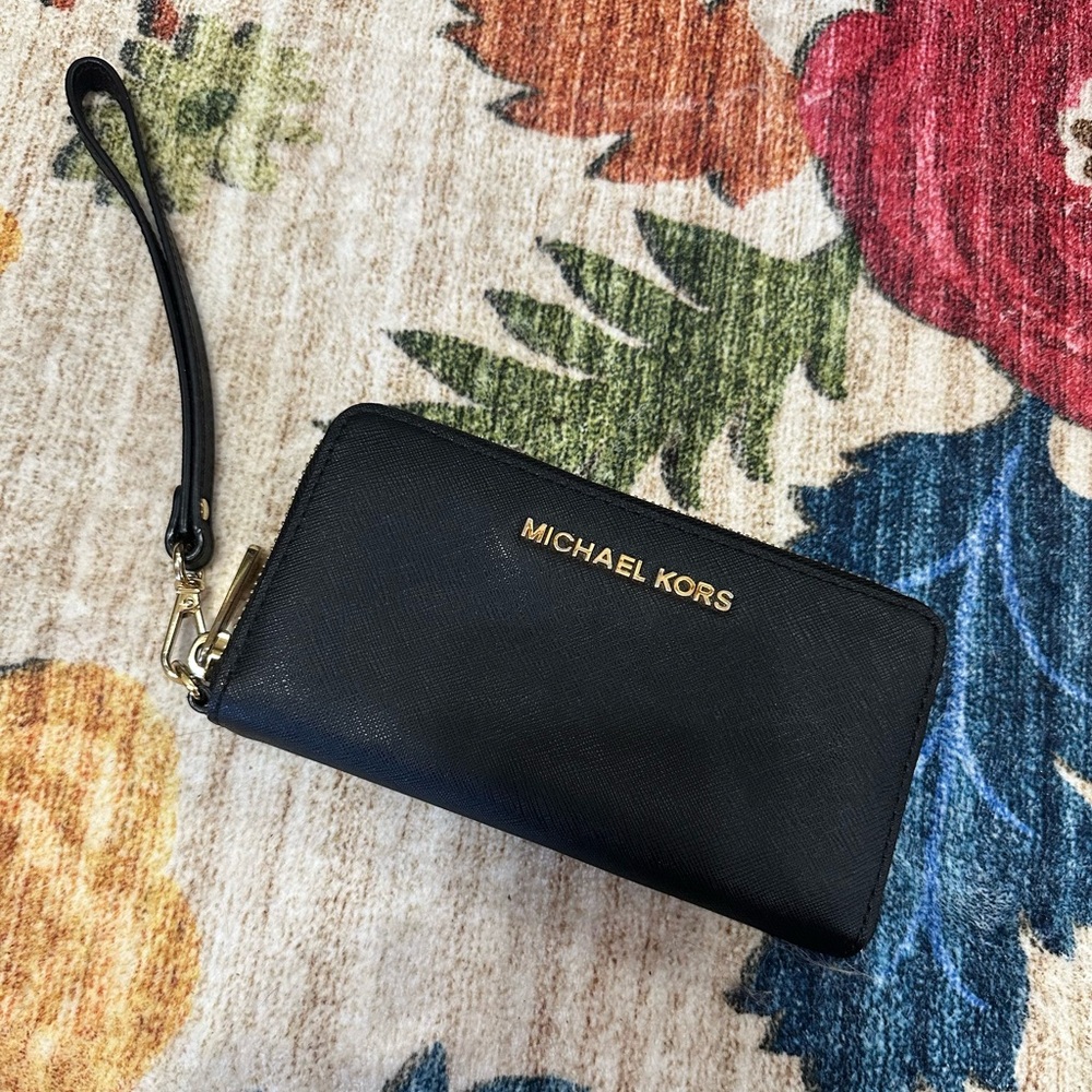 Michael Kors Black Wristlet with Gold Accents